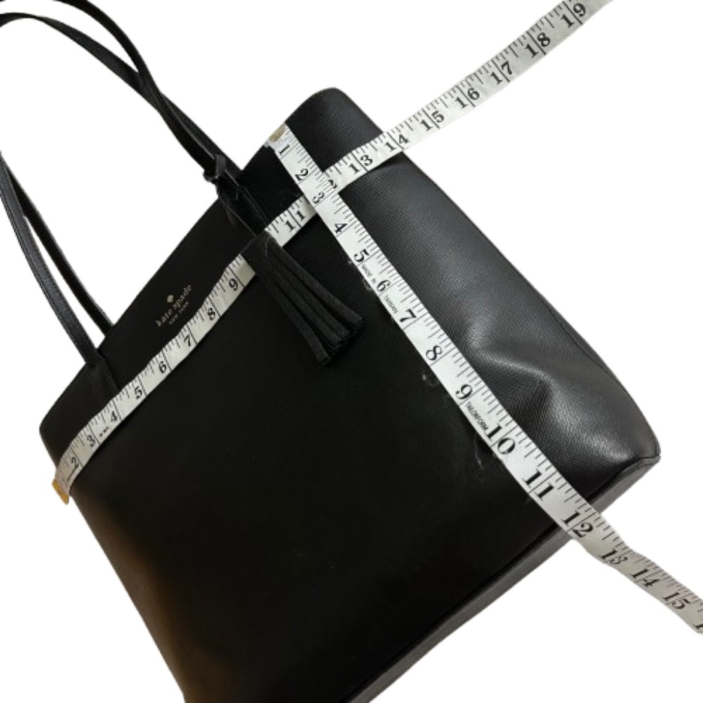 $298 Kate Spade Women's Medium Black & Gold Logo Leather Tote Bag & Bow Key Fob - Picture 13 of 16